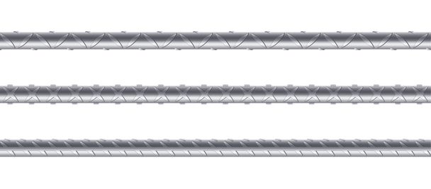 Seamless steel rebars on white background. Set of metal rods and bars for building and construction - Wektor, obraz