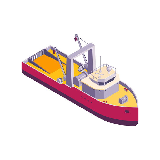 Ισομετρική σύνθεση σκάφους αλιείας με τράτα - Διάνυσμα, εικόνα
