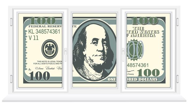 Note one hundred dollars in a plastic window vector illustration - Vector, Image
