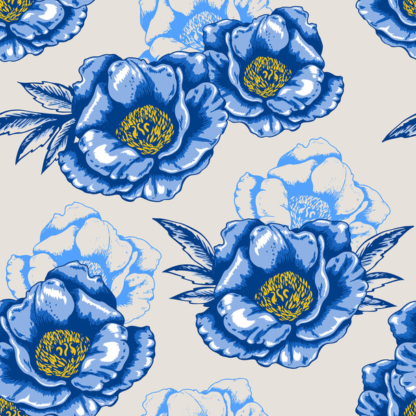 Seamless pattern with blue flowers - Vektör, Görsel