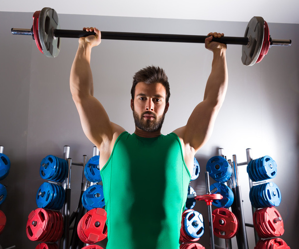 Barbell man workout fitness at weightlifting gym - Foto, Imagem