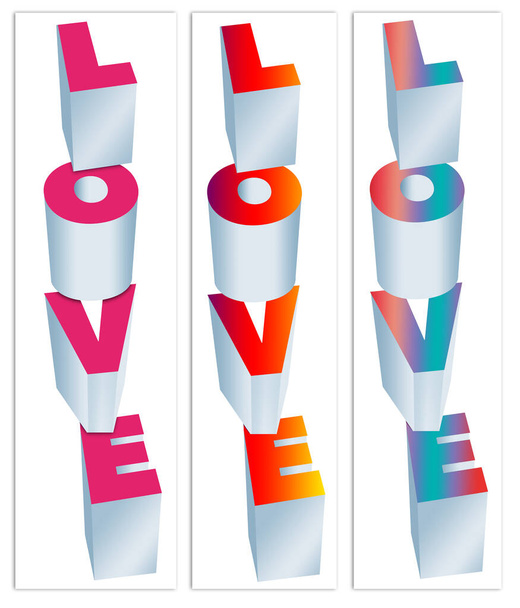 Here are three versions of the word LOVE in 3-d block letters in different colors. This is a  illustration. - Photo, Image