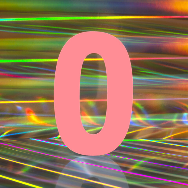Number zero on abstract multicolored holographic background. Disco lights style. - Photo, Image