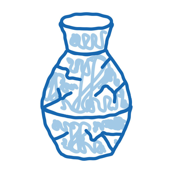 vase d'argile cassé croquis icône vecteur. Dessiné à la main ligne de doodle bleu art cassé signe vase en argile. illustration de symbole isolé - Vecteur, image