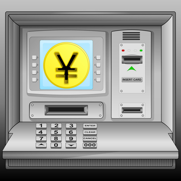 arany jüan érme a készpénz gép kék képernyő vektor - Vektor, kép