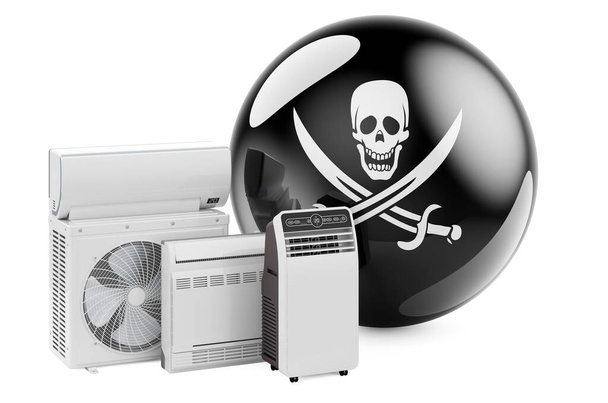 Piratenflagge mit Kühl- und Klimaanlagen. 3D-Rendering isoliert auf weißem Hintergrund - Foto, Bild