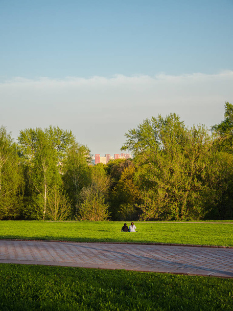 Zwei Personen auf dem Rasen im Kolomenskoe Park - Foto, Bild