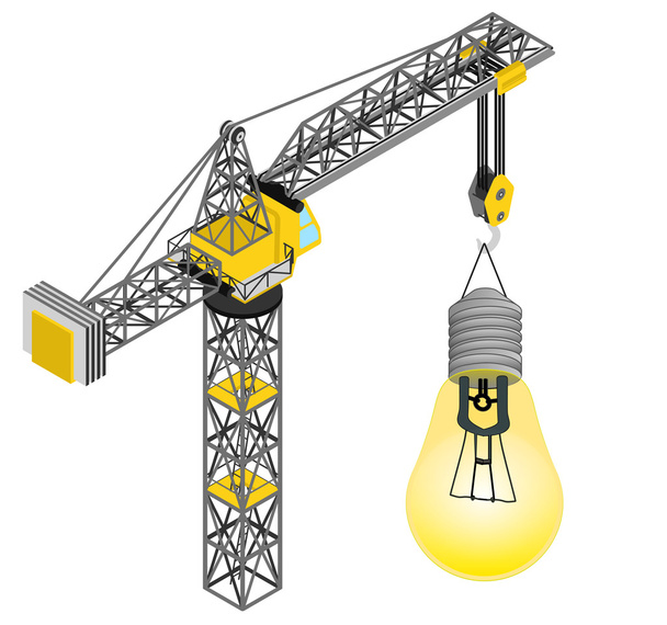 ampoule jaune suspendue à un vecteur de dessin de grue isolé
 - Vecteur, image