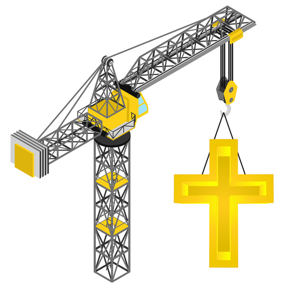 golden cross hanged on isolated crane drawing vector - Vector, Image