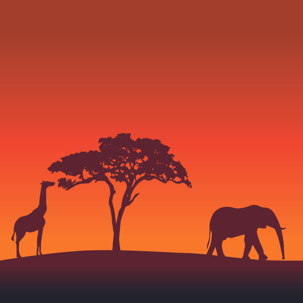 Safari Africano Silhouette Vector fundo
 - Vetor, Imagem