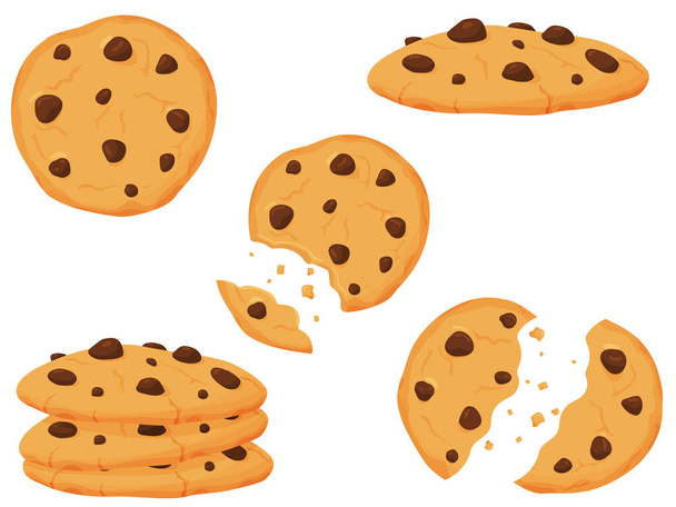 Vektorillustration von süßen Keksen mit Schokoladenstücken. Illustration für die Website, Menü und andere Dinge. - Vektor, Bild