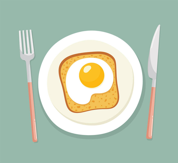 Sandwich with a slice of bread and a fried egg on a plate. Vector illustration - Vector, Image