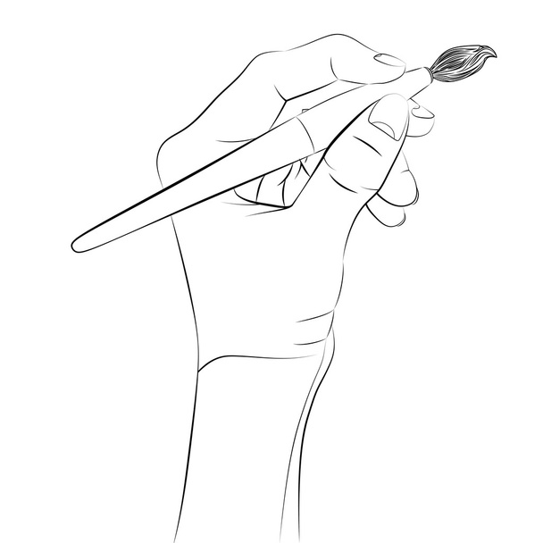 izolált humán kezében ecset vázlat vektor - Vektor, kép