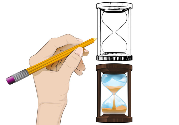 running hourglass as isolated human hand drawing vector  - Vector, Image