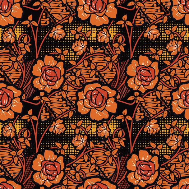 Nahtloses Muster mit floraler Illustration, indonesischer Batik-Vektor, mit Rosenmotiv - Vektor, Bild