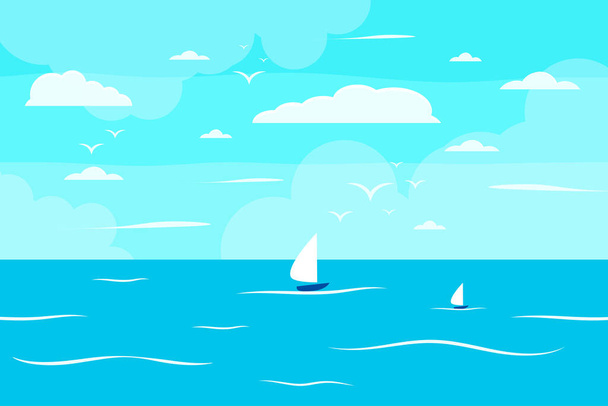 Cartoon zomer strand, zee natuurlijke vakantie, tropisch strand, zee landschap achtergrond vector illustratie - Vector, afbeelding