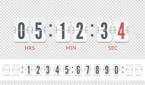 White scoreboard countdown number font. Retro design score board clock. Vintage flip clock time counter vector template. - Vector, Image