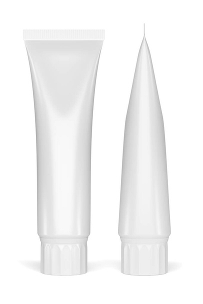 Tubo cosmético blanco en blanco aislado sobre fondo blanco. Ilustración de representación 3D. - Foto, Imagen