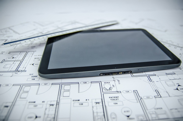 tablette et documents architecturaux de conception de construction outils retour
 - Photo, image