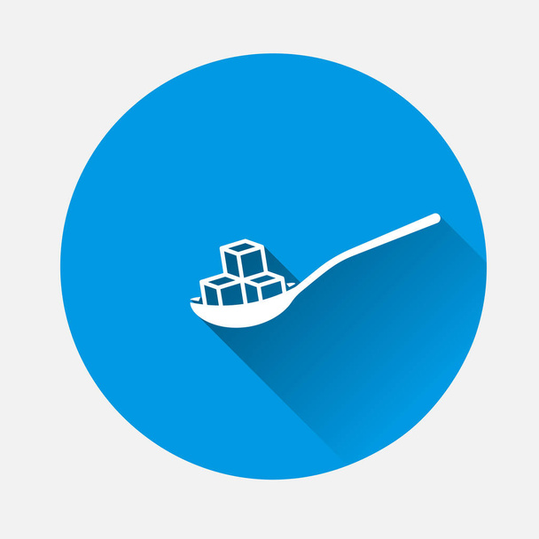 Icono vectorial de cuchara con icono de azúcar sobre fondo azul. Imagen plana con sombra larga. - Vector, imagen