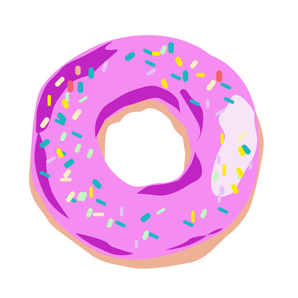 Round donut with pink icing and sprinkling. - Vector, Imagen