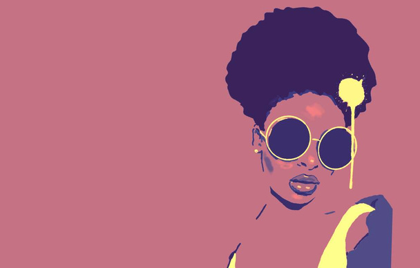 Fekete nő napszemüveggel és afro hajjal - Fotó, kép