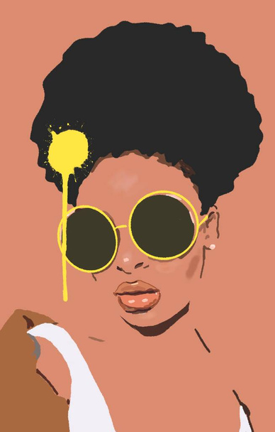 Schwarze Frau mit Sonnenbrille und Afro-Haaren - Foto, Bild