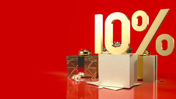 販売促進ビジネスコンテンツのための赤の背景に金数%のギフトボックス3Dレンダリング - 写真・画像