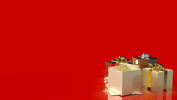 κουτιά δώρων σε κόκκινο φόντο για την πώληση προώθηση του επιχειρηματικού περιεχομένου 3d απόδοση - Φωτογραφία, εικόνα