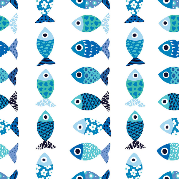 Cute fish. Kids background. Seamless pattern. Can be used in textile industry, paper, background, scrapbooking. - Вектор, зображення