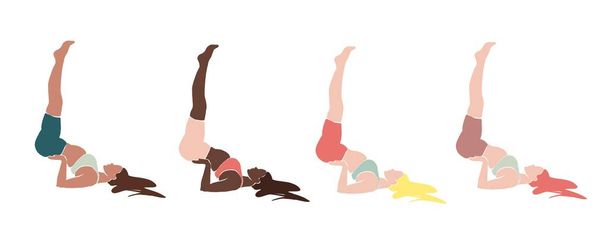 Set Young girl yoga posing. Flat style illustration. African American girl - Photo, Image