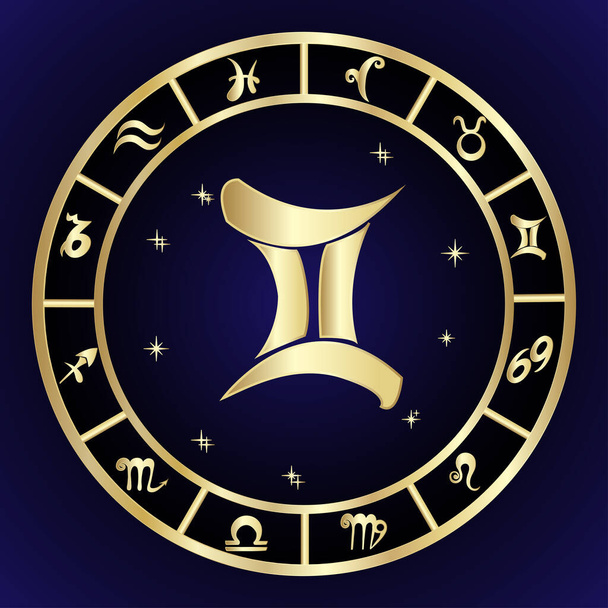 Gemini zodiac sign in circle frame - Vettoriali, immagini