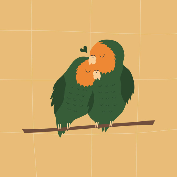 Aranyos papagájok. Papagáj szerelmespár. Trópusi madarak vektorának illusztrációja. - Vektor, kép