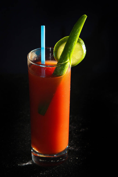 Bloody Mary Cocktail on black background - Фото, изображение