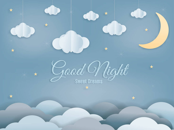 Good night isolated elements for your design sweet dreams background paper cut and papercraft style. vector illustration - Vector, Imagen