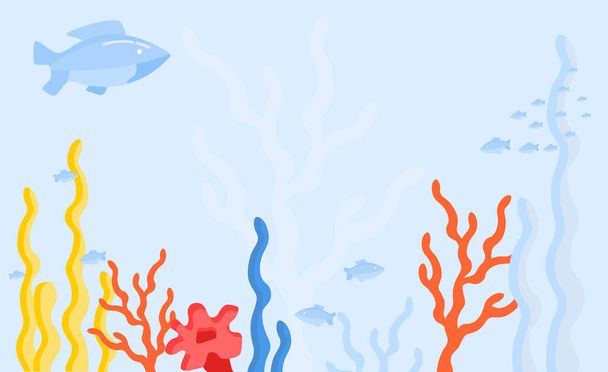 Dia Mundial dos Oceanos. Vetor de ilustração. Mundo subaquático, peixes, algas, polvo, corais. - Vetor, Imagem