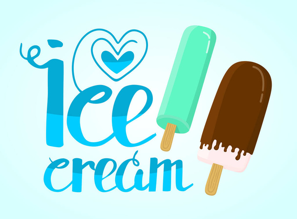 Национальный день мороженого. буквы и праздничные иллюстрации. Мороженое, мороженое, конус, мороженое. - Вектор,изображение