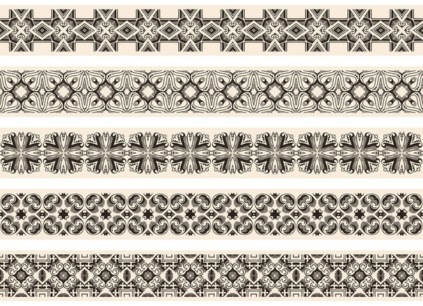 Seamless illustrated pattern made of abstract elements in beige and black - Вектор, зображення