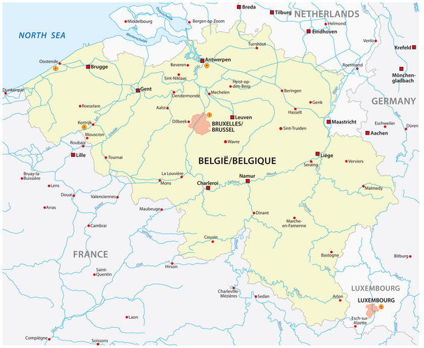 mapa wektorowa Belgii z głównymi miastami  - Wektor, obraz