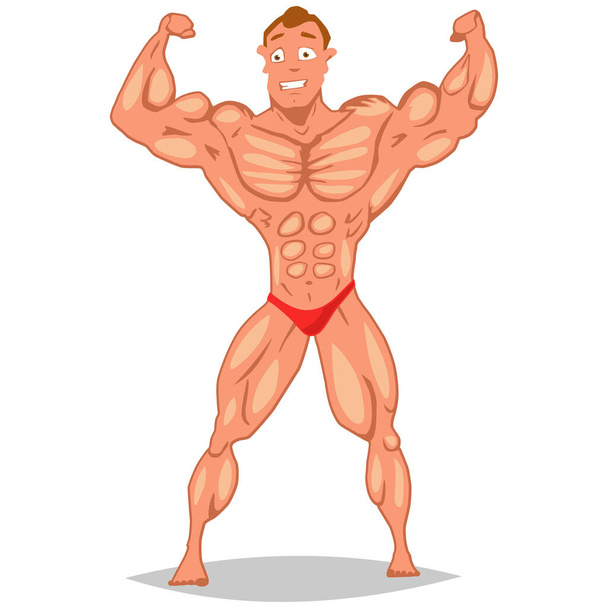 Gespierde mannelijke bodybuilder. Cartoon karakter man fitness model geïsoleerd op witte achtergrond. - Vector, afbeelding