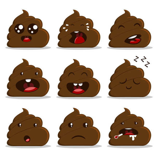 Cute poop with different emotion set. Vector cartoon flat icons isolated on white background. - Vector, Image