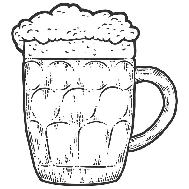 Un vaso de cerveza. Imitación del sketch scratch board. Blanco y negro. - Vector, imagen