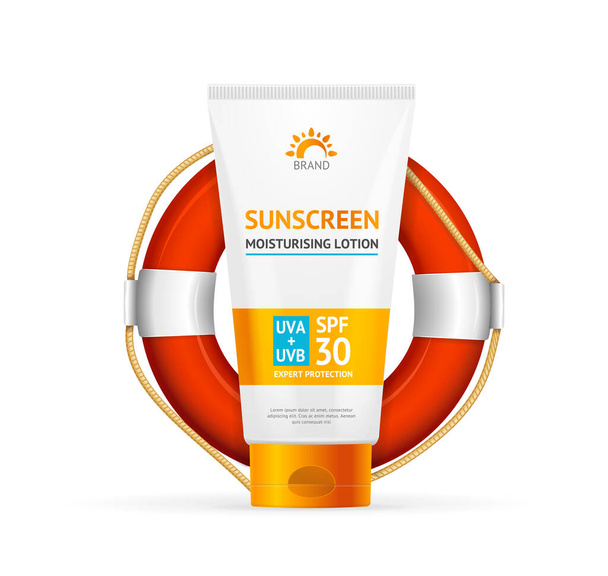 Realistic Detailed 3d Sunscreen Moisturizer Lotion Cream Concept. Vector - Διάνυσμα, εικόνα