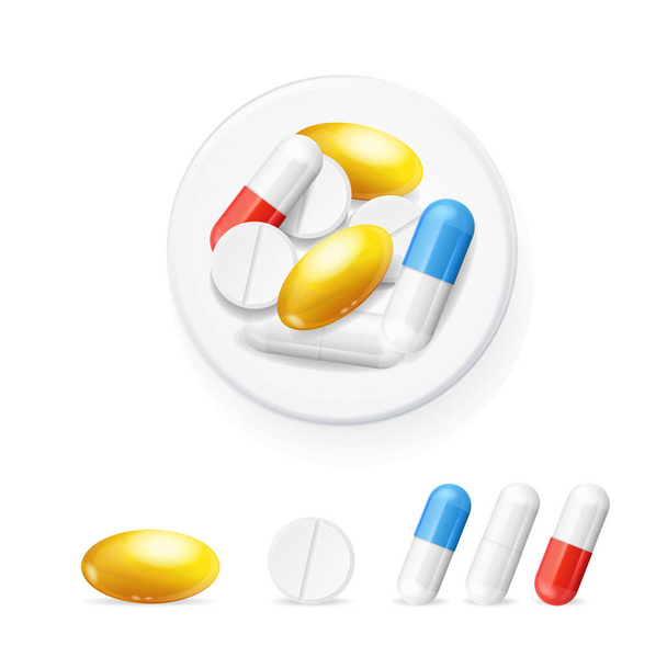 Realistic Detailed 3d Tablet Pills Set. Vector - Vector, afbeelding