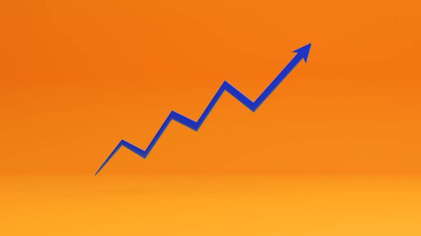 Фінансова концепція Стрілка тренду синього кольору на помаранчевому фоні Горизонтальна композиція з простором копіювання 3d рендеринга
 - Фото, зображення
