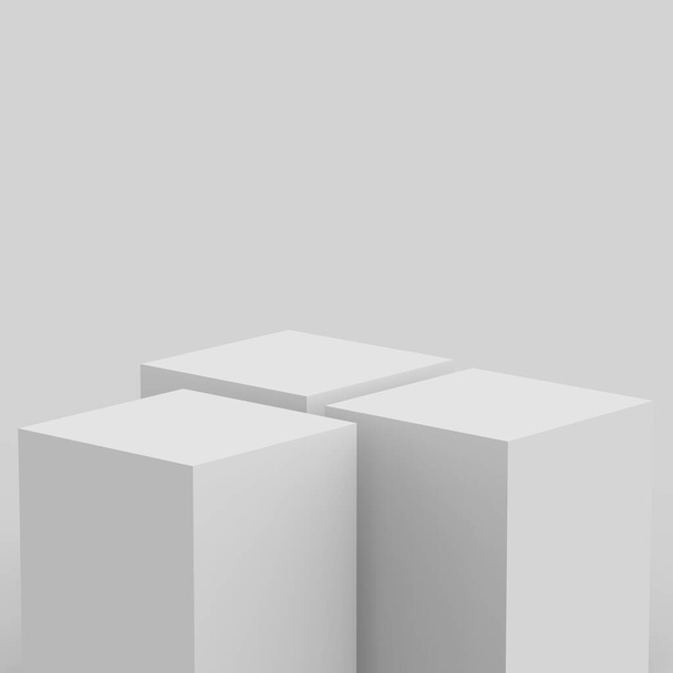 3d gris cubo blanco y caja podio - Foto, imagen