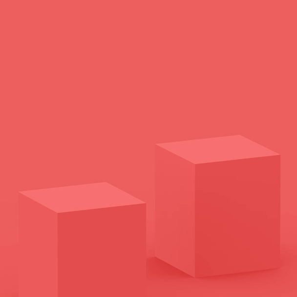 3d rosa escena de coral escenario podio mínimo fondo de estudio. Abstracto 3d forma geométrica objeto ilustración render. Exhibición para el producto cosmético de la manera. Tonos de color monocromo natural. - Foto, Imagen