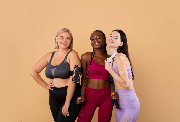 Diverse Females With Different Skin And Body Types Posing In Sportswear - Foto, Bild