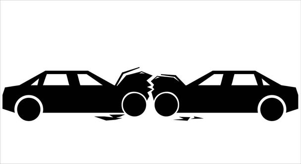Illustrazione semplice con incidente di due auto. Due auto si sono schiantate come simbolo di avvertimento e conducenti pericolosi per le strade. - Vettoriali, immagini