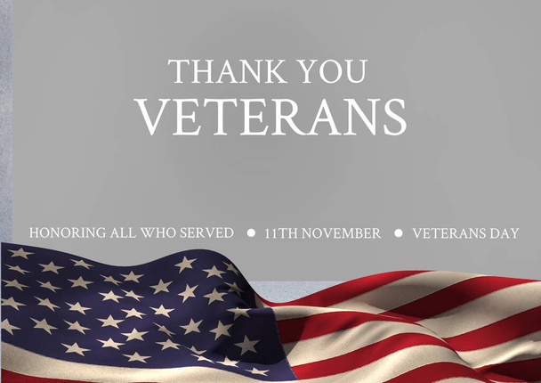Thank you veterans over american flag waving, veterans day and patriotism concepts. digitally generated image - Foto, Imagen